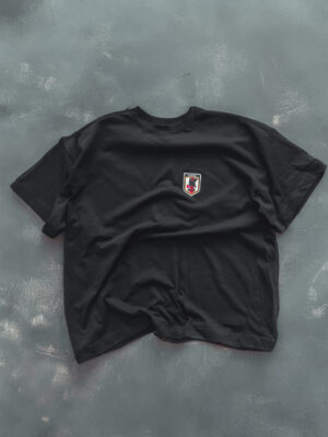 Japan Black T-Shirt front view featuring premium heavyweight cotton fabric and embroidered Japan-inspired chest patch