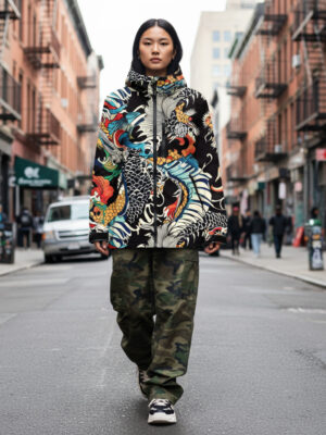 Asian Model Girl in Dragon Jacket Soho