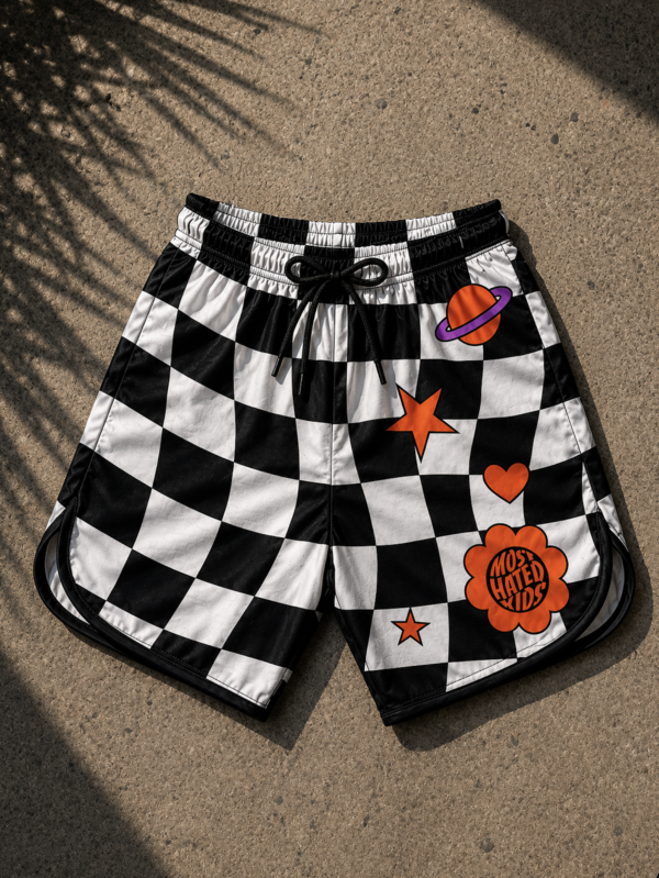 CHECKERED FLOWER BLACK BOARDSHORTS
