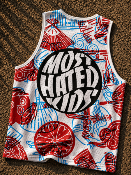 Back view of Japan Lucky Wave Tank Top featuring large Most Hated Kids graphic with Japanese-inspired artwork and performance fabric construction.